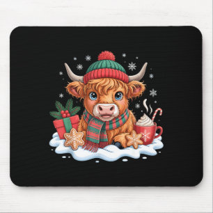 Christmas Highland Cow Cute Heifer Cow Santa Hat M Mouse Pad