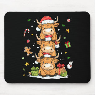 Christmas Highland Cow Cute Heifer Cow Santa Hat M Mouse Pad