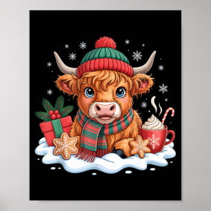 Christmas Highland Cow Cute Heifer Cow Santa Hat M Poster