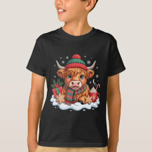 Christmas Highland Cow Cute Heifer Cow Santa Hat M T-Shirt