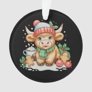 Christmas Highland Cow Cute Heifer Mooey Santa Hat Ornament
