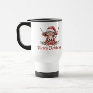 Christmas Highland Cow Festive Holiday Coffee Travel Mug