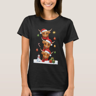 Christmas Highland Cow Kids Santa Hat Funny Holida T-Shirt