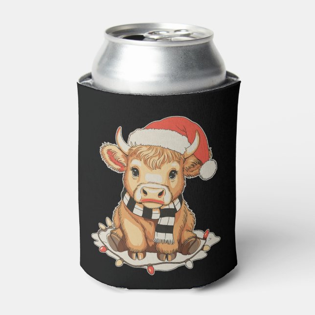 Christmas Highland Cow Moo Xmas Holiday Season Can Cooler (Can Front)