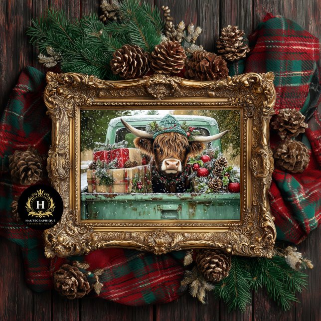 Christmas Highland Cow Rustic Truck Decoupage  Tissue Paper (Creator Uploaded)