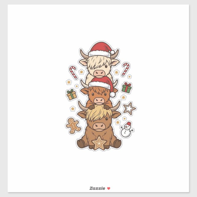 Christmas Highland Cow Stack Vintage Engraving Des (Sheet)
