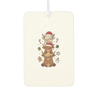 Christmas Highland Cow Stack Vintage Engraving Des Car Air Freshener