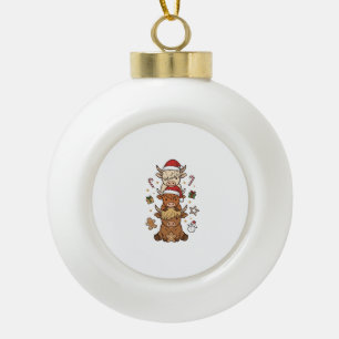 Christmas Highland Cow Stack Vintage Engraving Des Ceramic Ball Christmas Ornament