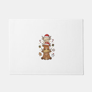 Christmas Highland Cow Stack Vintage Engraving Des Doormat