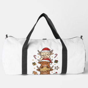 Christmas Highland Cow Stack Vintage Engraving Des Duffle Bag