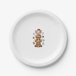 Christmas Highland Cow Stack Vintage Engraving Des Paper Plate