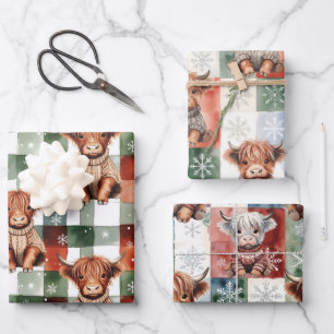 Christmas Highland Cow Sweater Festive Red Green Wrapping Paper Sheet