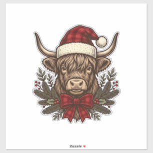 Christmas Highland Cow Vintage Engraving Design_1