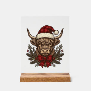 Christmas Highland Cow Vintage Engraving Design_1 Acrylic Sign