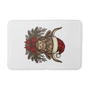 Christmas Highland Cow Vintage Engraving Design_1 Bath Mat
