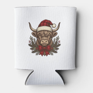 Christmas Highland Cow Vintage Engraving Design_1 Can Cooler