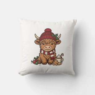 Christmas Highland Cow Vintage Engraving Design_1 Cushion
