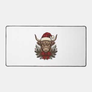 Christmas Highland Cow Vintage Engraving Design_1 Desk Mat