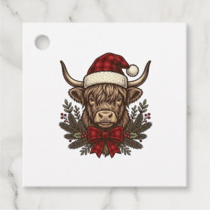 Christmas Highland Cow Vintage Engraving Design_1 Favour Tags