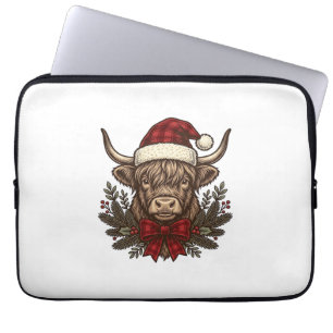 Christmas Highland Cow Vintage Engraving Design_1 Laptop Sleeve