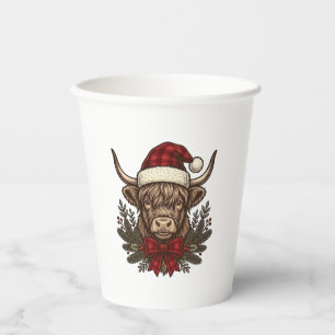 Christmas Highland Cow Vintage Engraving Design_1 Paper Cups