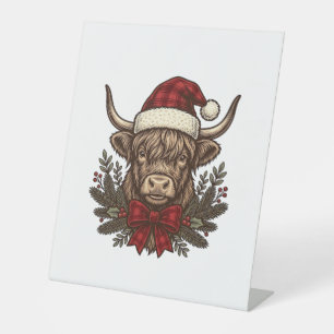 Christmas Highland Cow Vintage Engraving Design_1 Pedestal Sign