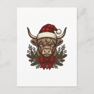 Christmas Highland Cow Vintage Engraving Design_1 Postcard