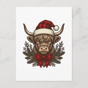 Christmas Highland Cow Vintage Engraving Design_1 Postcard