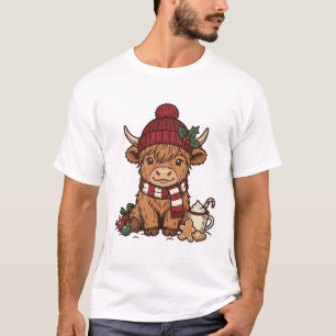 Christmas Highland Cow Vintage Engraving Design_1 T-Shirt