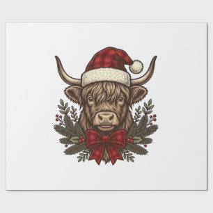 Christmas Highland Cow Vintage Engraving Design_1 Wrapping Paper