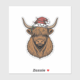 Christmas Highland Cow Vintage Engraving Santa Hat