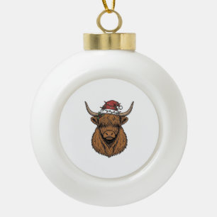 Christmas Highland Cow Vintage Engraving Santa Hat Ceramic Ball Christmas Ornament