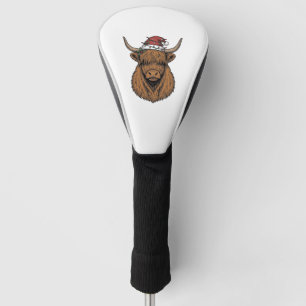 Christmas Highland Cow Vintage Engraving Santa Hat Golf Head Cover