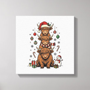 Christmas Highland Cow Vintage Engraving Shirt_1 Canvas Print