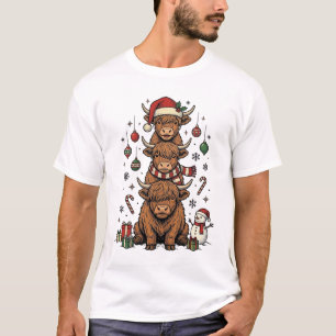 Christmas Highland Cow Vintage Engraving Shirt_1 T-Shirt