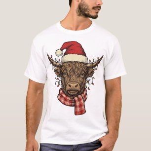 Christmas Highland Cow Vintage Engraving Shirt Des