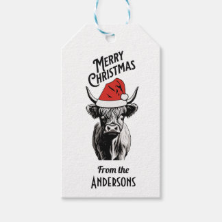 Christmas Highland Cow with Santa Hat Gift Tags