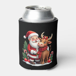 Christmas Highland Cow With Santa Scottish Vintage Can Cooler