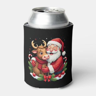 Christmas Highland Cow With Santa Scottish Vintage Can Cooler