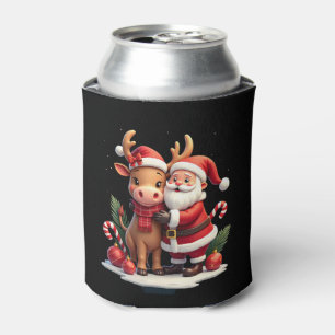 Christmas Highland Cow With Santa Scottish Vintage Can Cooler