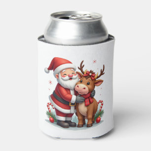 Christmas Highland Cow With Santa Scottish Vintage Can Cooler