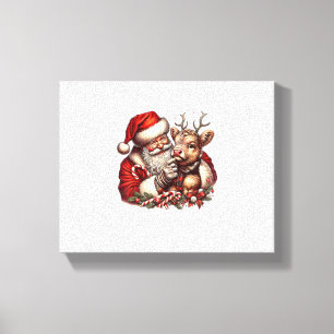 Christmas Highland Cow With Santa Scottish Vintage Canvas Print