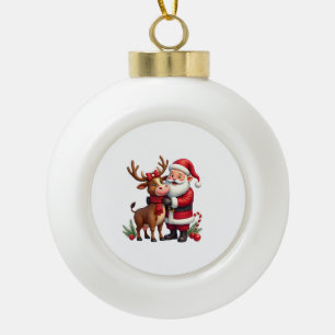 Christmas Highland Cow With Santa Scottish Vintage Ceramic Ball Christmas Ornament