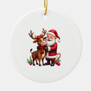 Christmas Highland Cow With Santa Scottish Vintage Ceramic Tree Decoration
