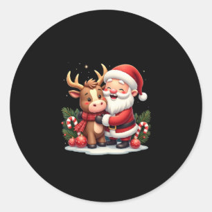 Christmas Highland Cow With Santa Scottish Vintage Classic Round Sticker