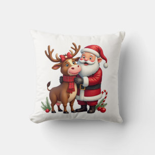 Christmas Highland Cow With Santa Scottish Vintage Cushion