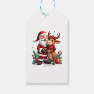 Christmas Highland Cow With Santa Scottish Vintage Gift Tags