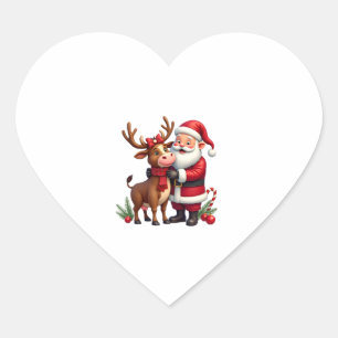 Christmas Highland Cow With Santa Scottish Vintage Heart Sticker