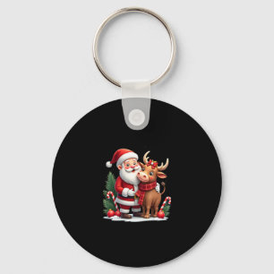 Christmas Highland Cow With Santa Scottish Vintage Key Ring