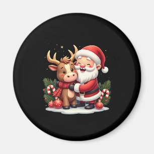 Christmas Highland Cow With Santa Scottish Vintage Magnet